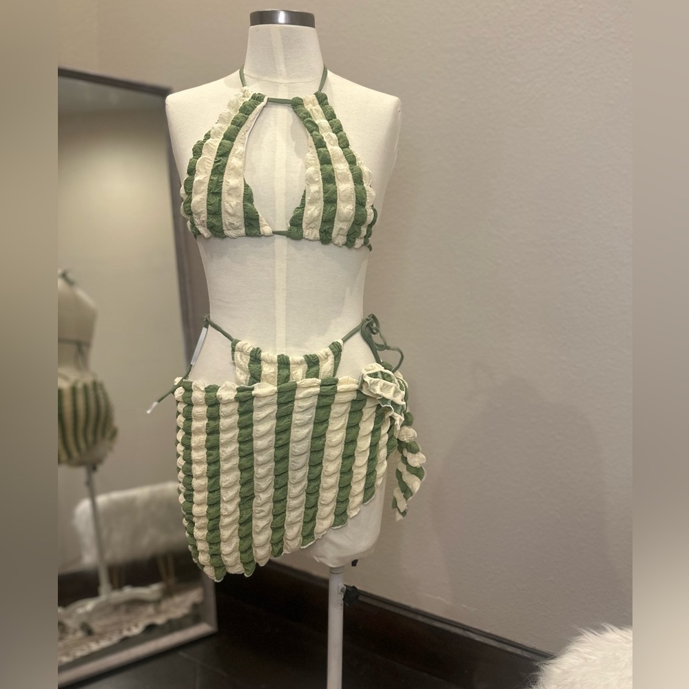 Green striped Bikini Set